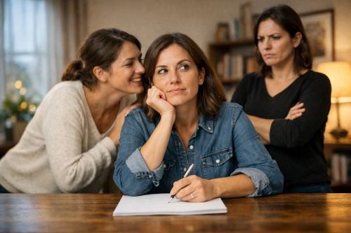 personne face à une feuille blanche écoutant sa voix intérieure dans un dialogue intérieur lié à la procrastination et au fait de trop penser